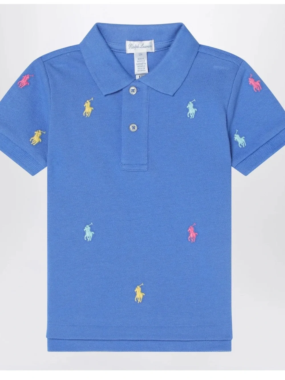 Like new Polo Ralph Lauren light blue polo shirt with colourful logo embroidery